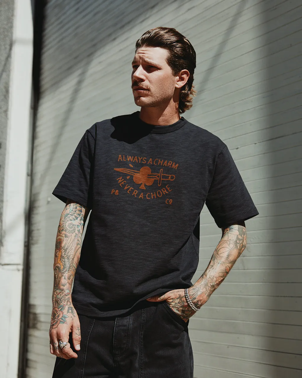 Always A Charm Slub T-Shirt?- Washed Black,Men Tops