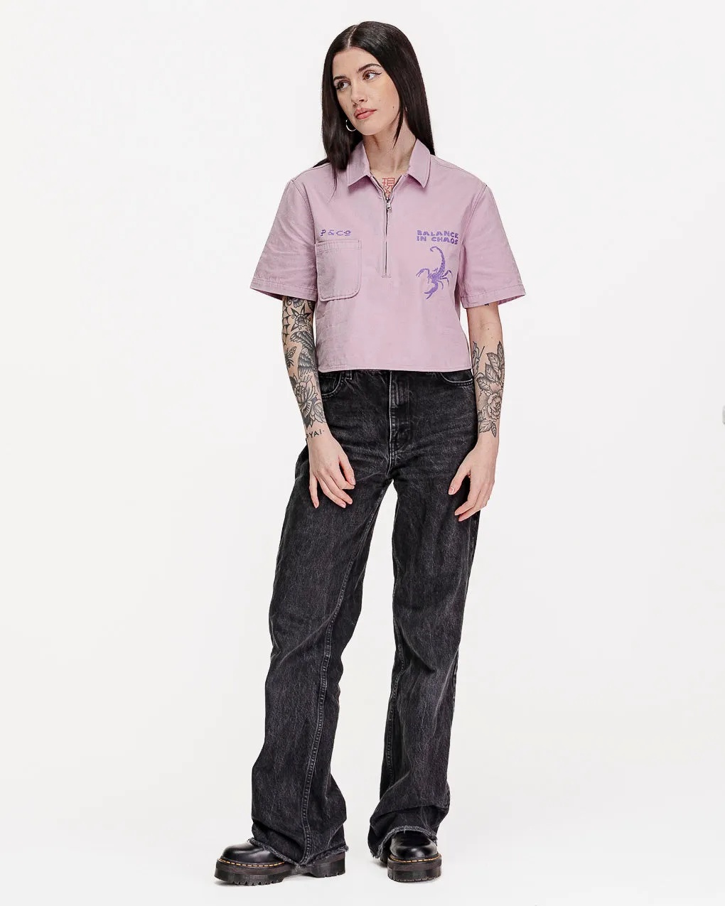 Balance In Chaos Half Zip Shirt - Mauve,Women Tops