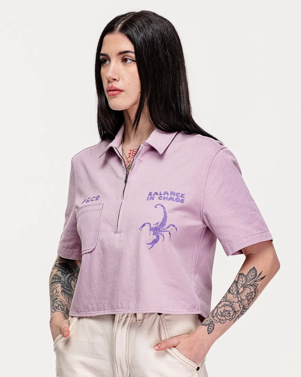 Balance In Chaos Half Zip Shirt - Mauve,Women Tops
