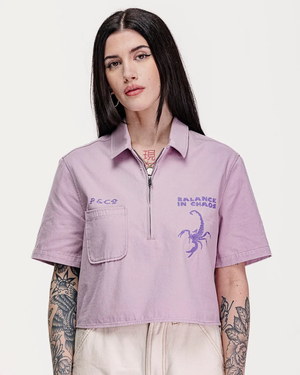 Balance In Chaos Half Zip Shirt - Mauve,Women Tops