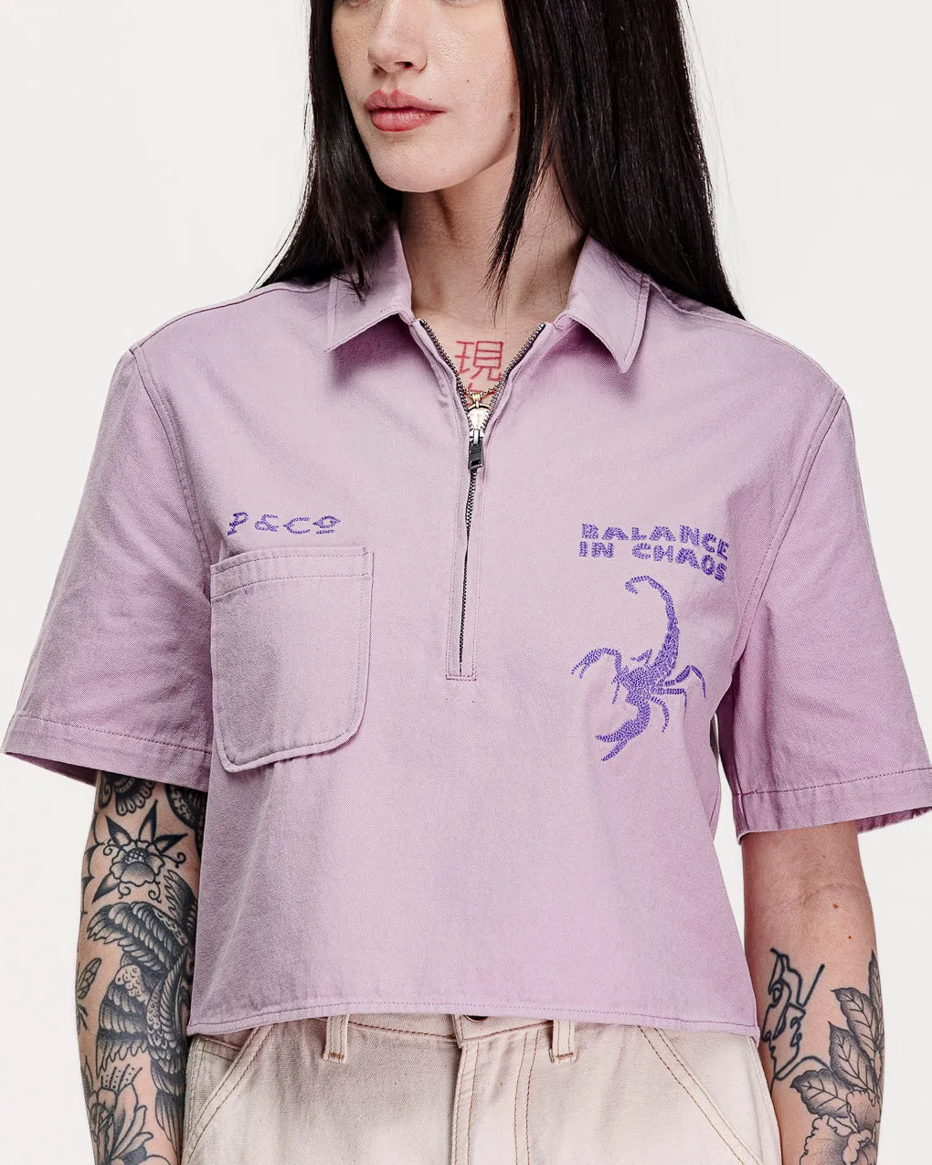 Balance In Chaos Half Zip Shirt - Mauve,Women Tops