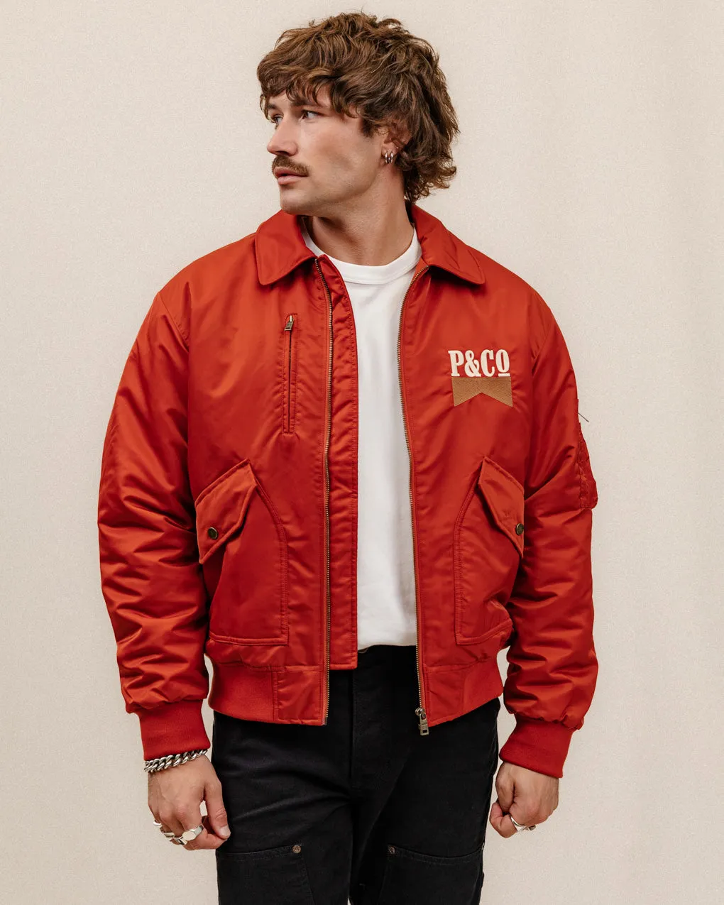 Bronco Bomber Jacket - Red,Men Tops
