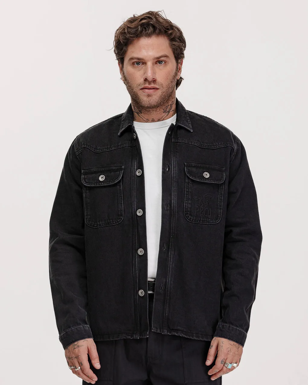 Bronco Overshirt - Washed Black,Men Tops