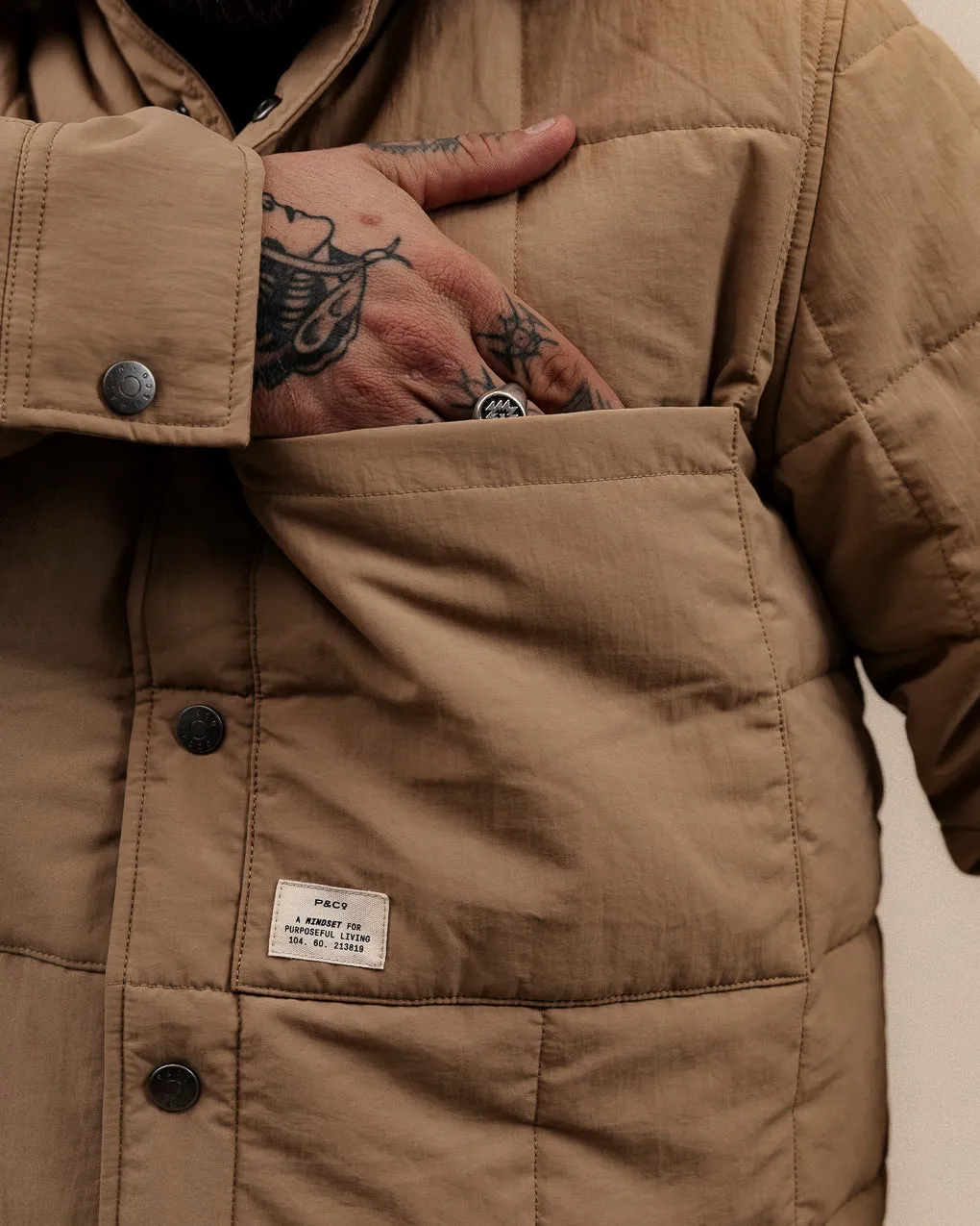 Bronson Quilted Overshirt - Sand,Men Tops