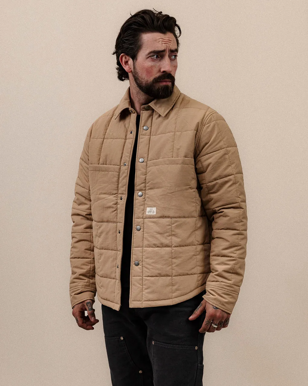 Bronson Quilted Overshirt - Sand,Men Tops