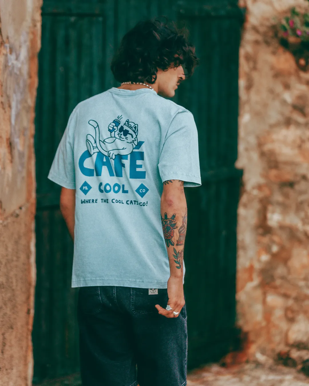 Caf?? Cool T-Shirt - Vintage Blue,Men Tops