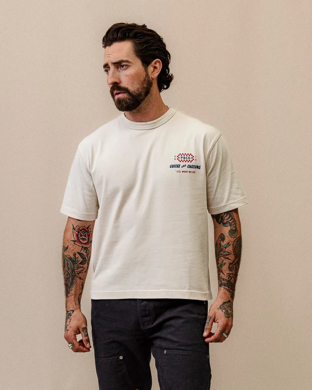 Coffee & Customs Boxy T-Shirt - Bone,Men Tops