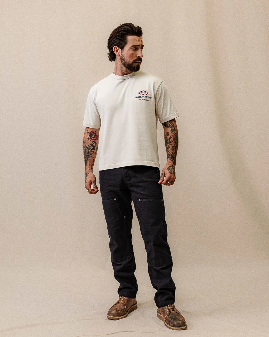 Coffee & Customs Boxy T-Shirt - Bone,Men Tops