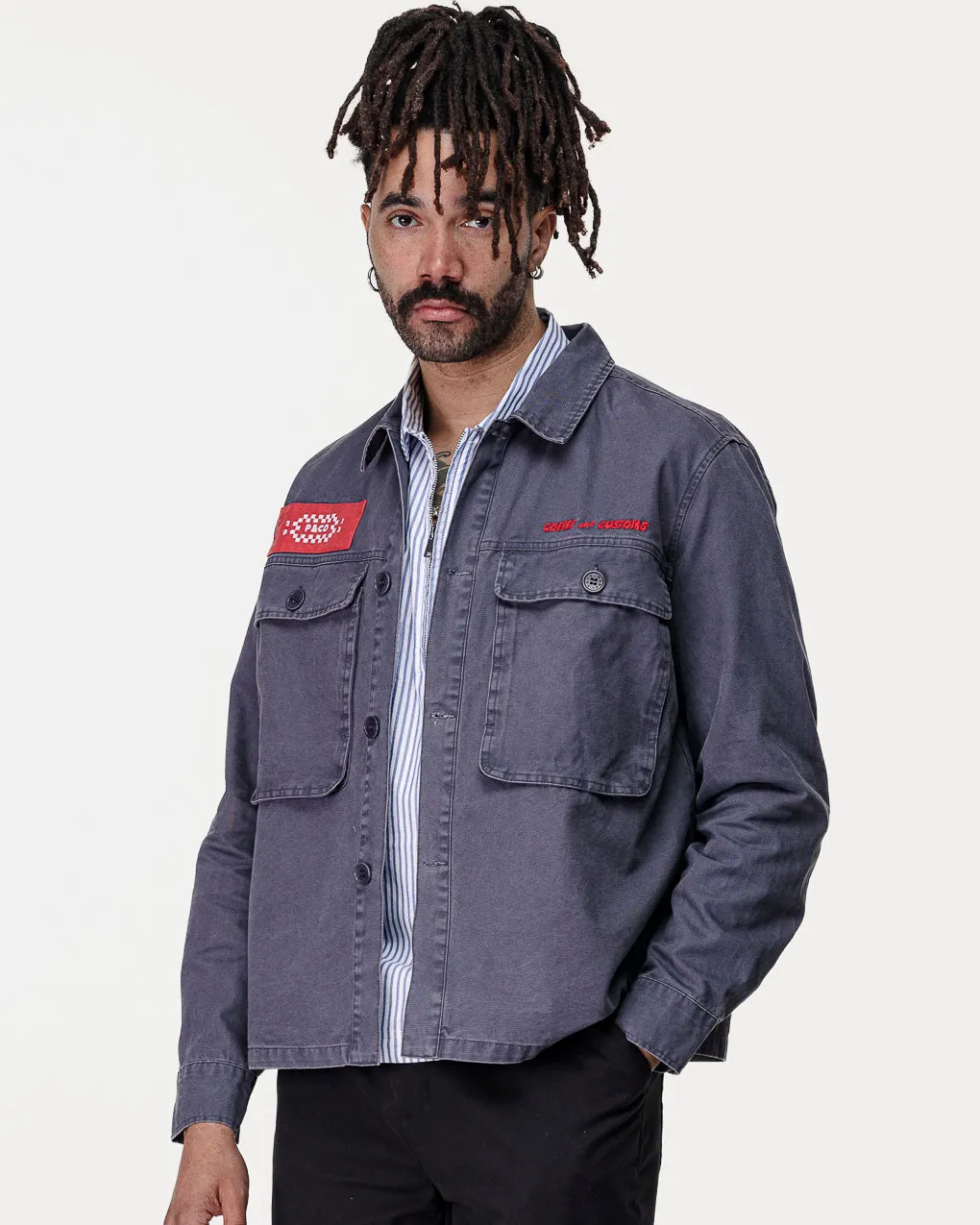 Coffee & Customs Uniform Overshirt - Washed Navy,Men Tops