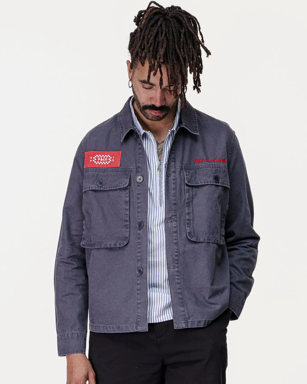 Coffee & Customs Uniform Overshirt - Washed Navy,Men Tops
