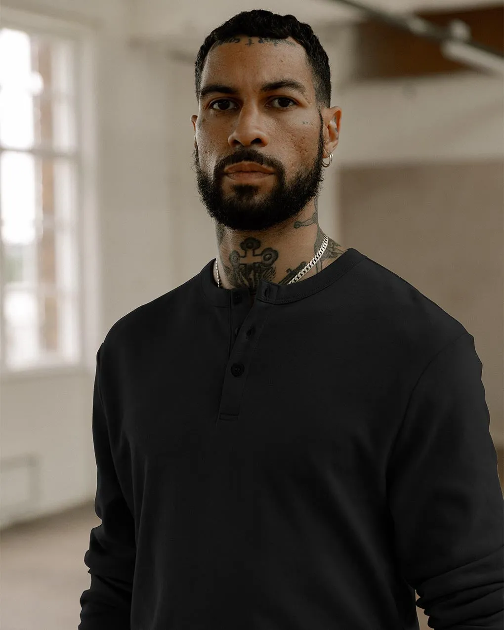 Crafted Heavyweight Henley - Black,Men Tops