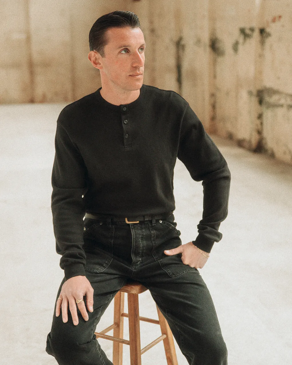 Crafted Heavyweight Henley - Black,Men Tops