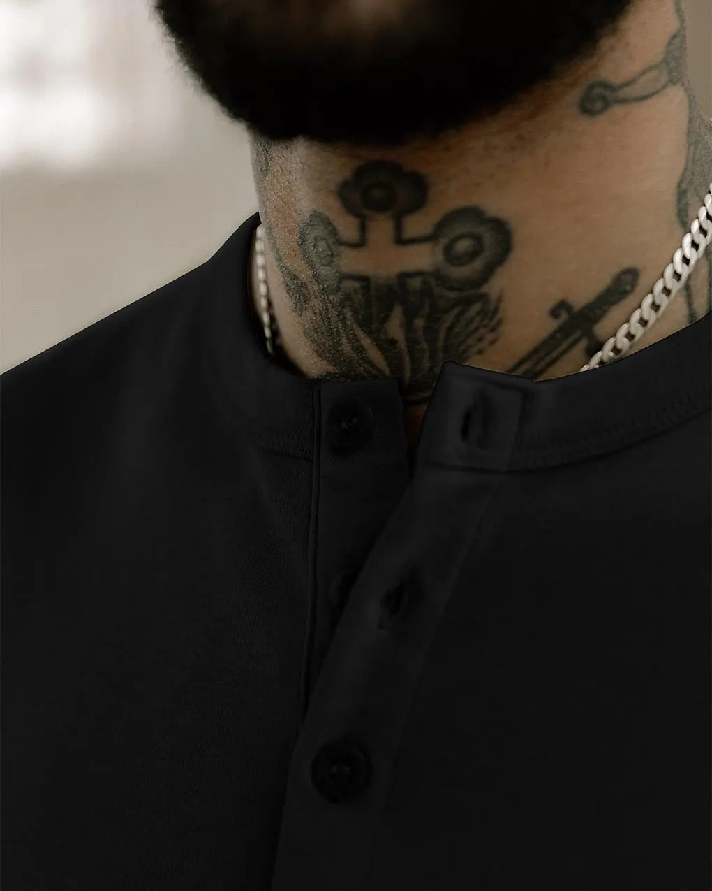 Crafted Heavyweight Henley - Black,Men Tops