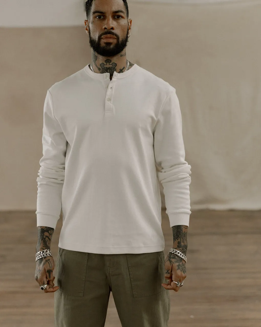 Crafted Heavyweight Henley - Off White,Men Tops