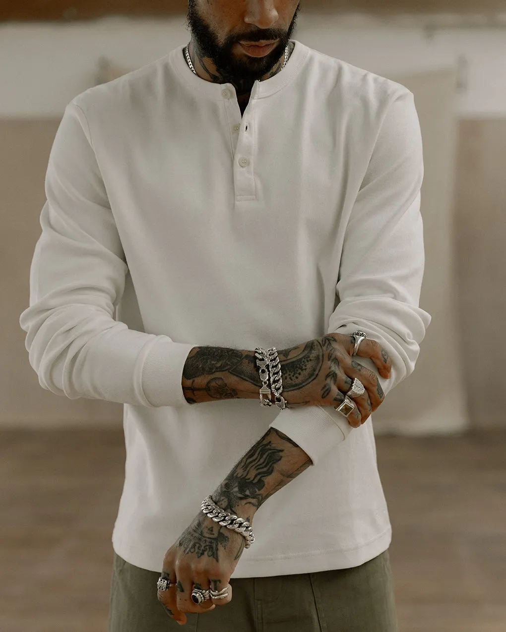 Crafted Heavyweight Henley - Off White,Men Tops