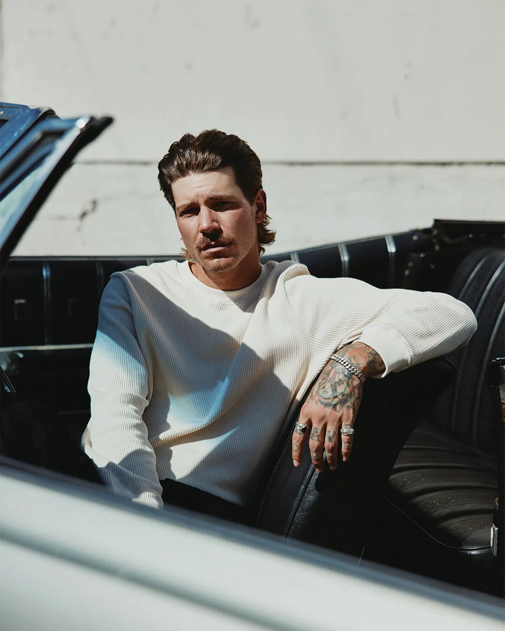 Crafted Ribbed Longsleeve - Ecru,Men Tops
