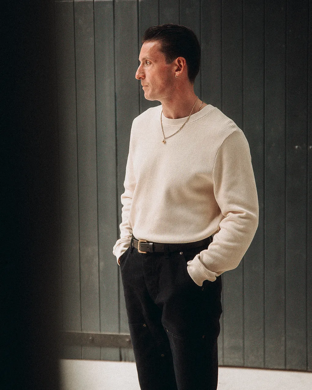 Crafted Ribbed Longsleeve - Ecru,Men Tops