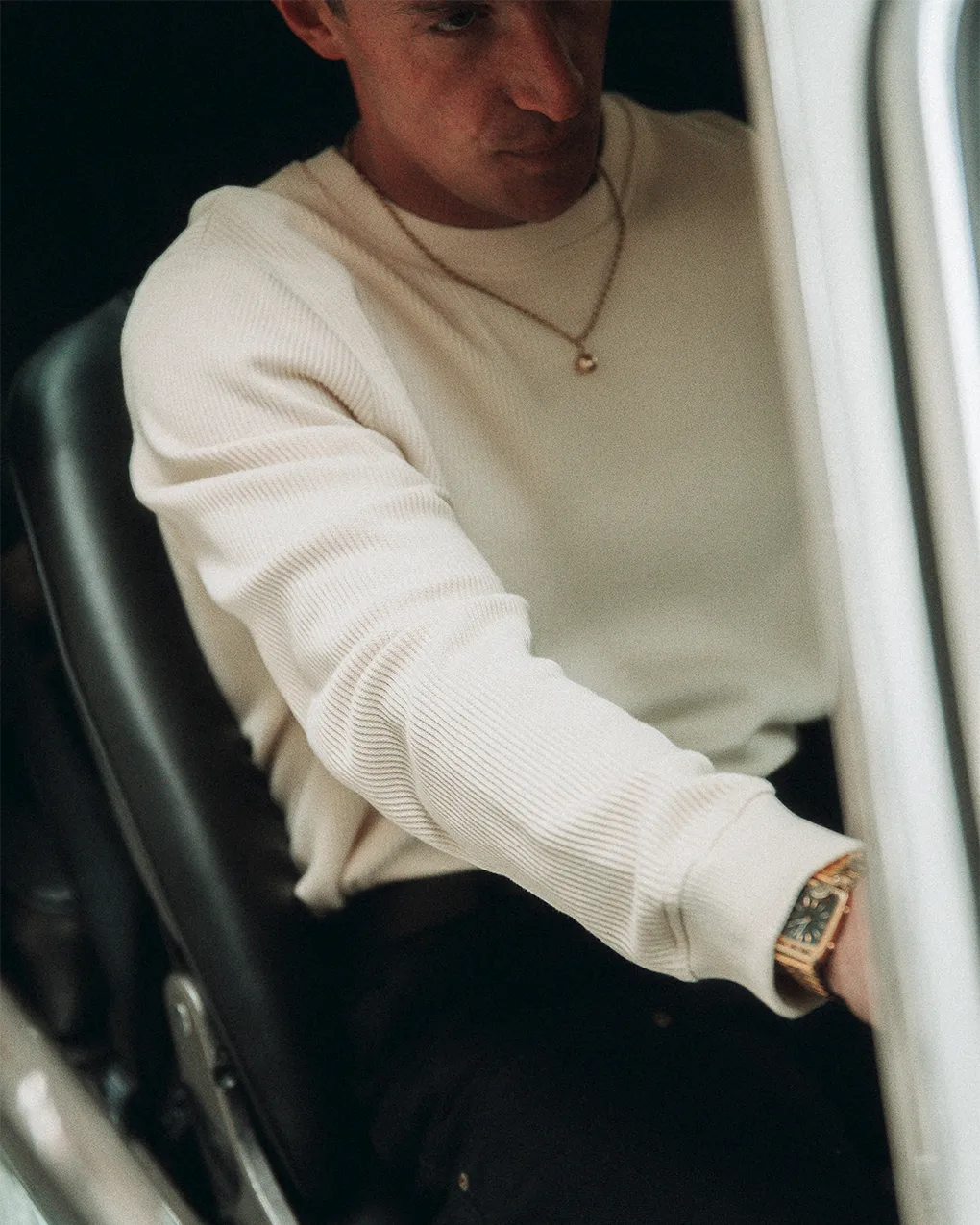 Crafted Ribbed Longsleeve - Ecru,Men Tops