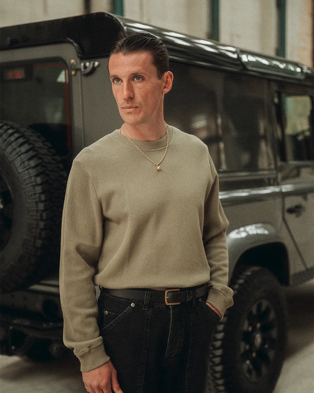 Crafted Ribbed Longsleeve - Olive,Men Tops