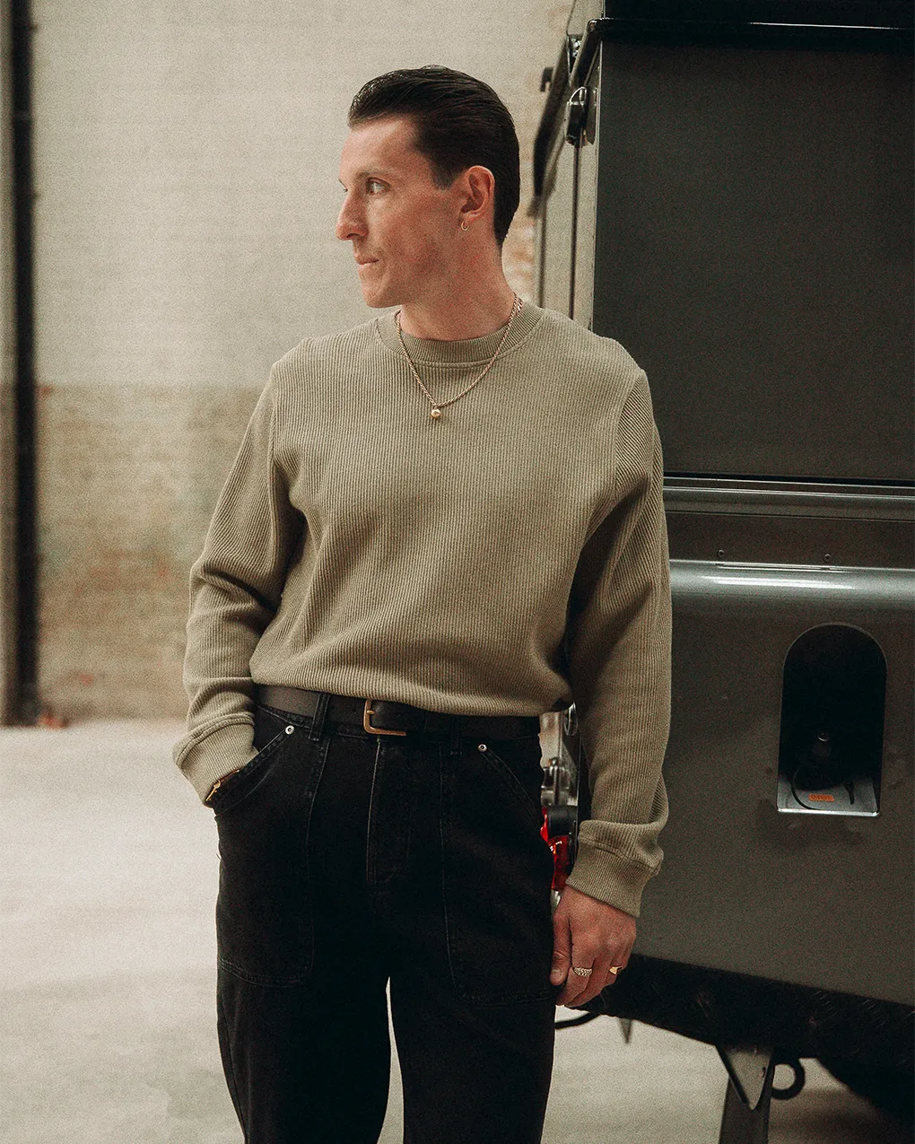 Crafted Ribbed Longsleeve - Olive,Men Tops