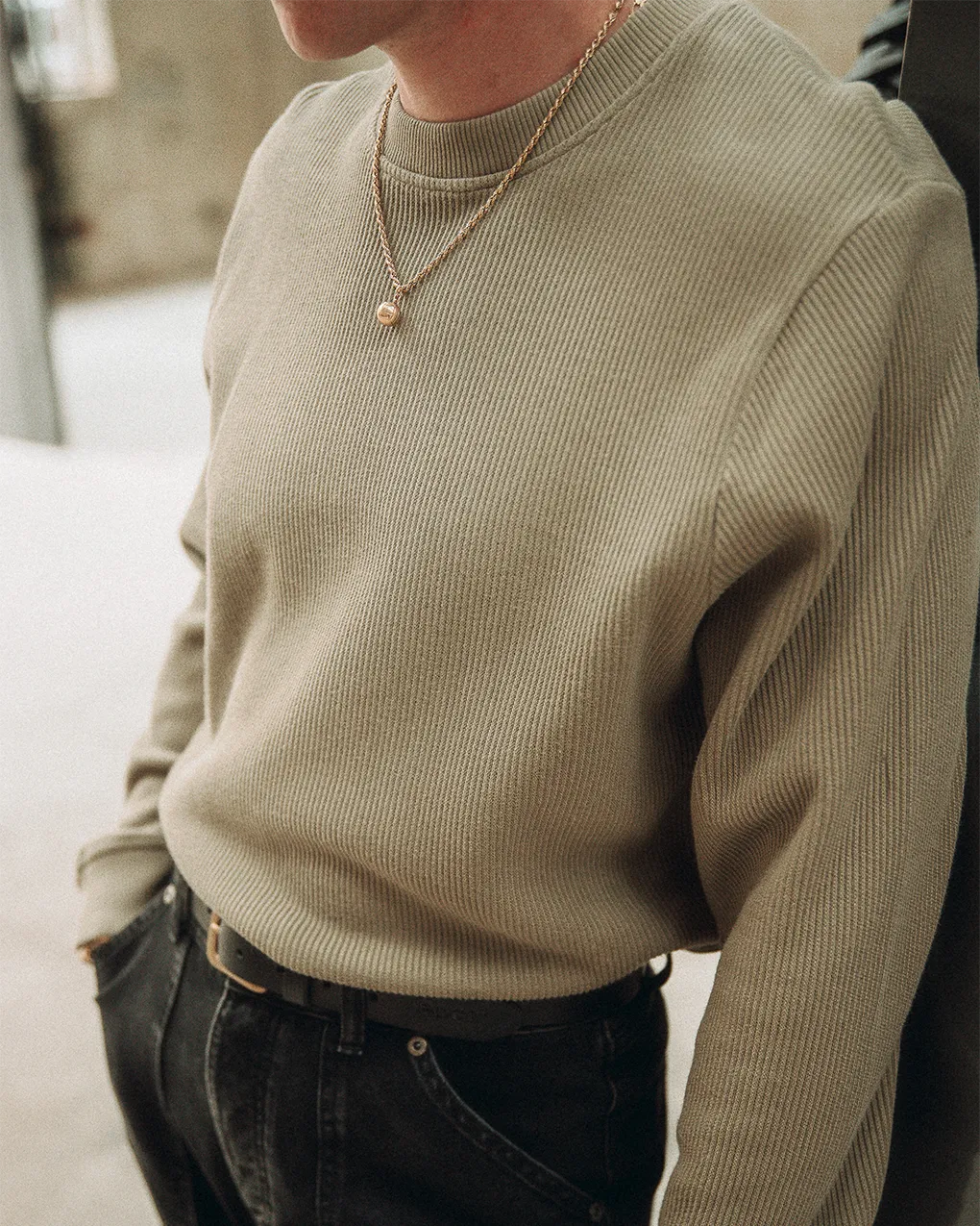 Crafted Ribbed Longsleeve - Olive,Men Tops