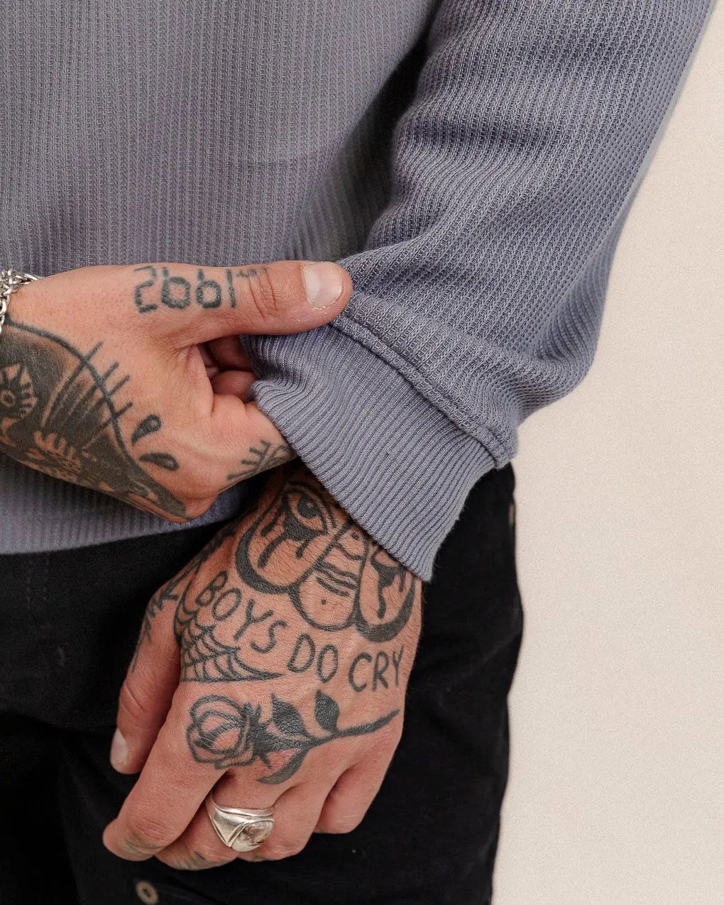 Crafted Ribbed Longsleeve - Slate,Men Tops