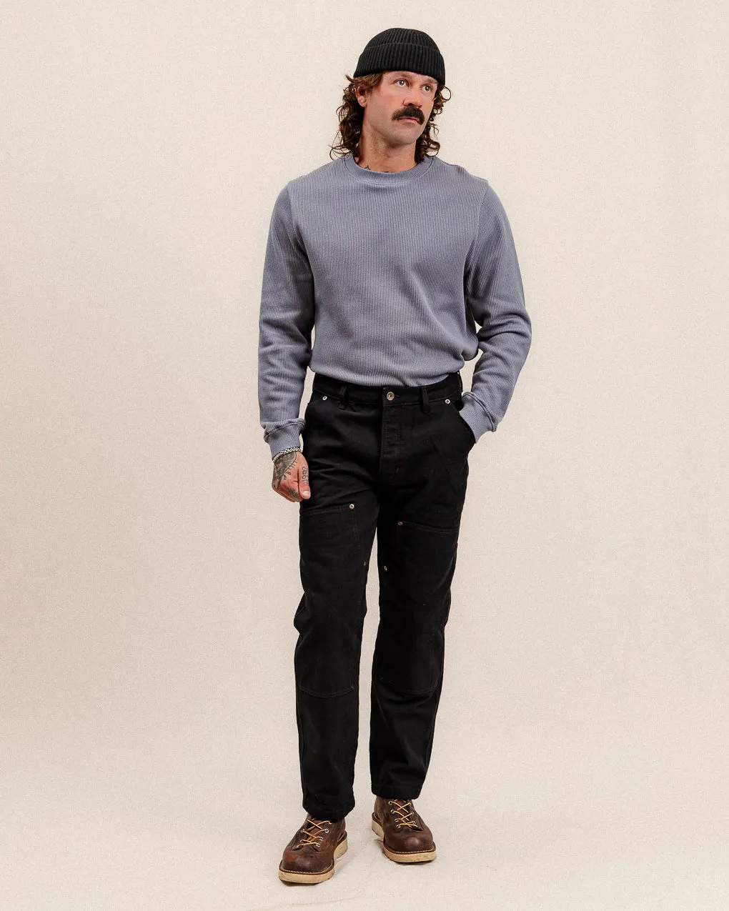 Crafted Ribbed Longsleeve - Slate,Men Tops
