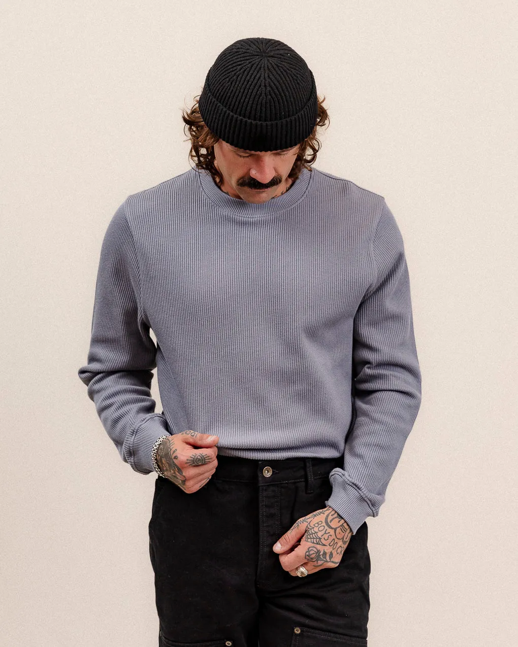 Crafted Ribbed Longsleeve - Slate,Men Tops