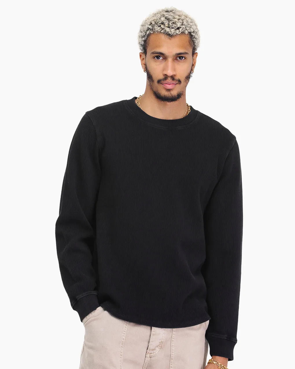 Crafted Ribbed Longsleeve - Washed Black,Men Tops