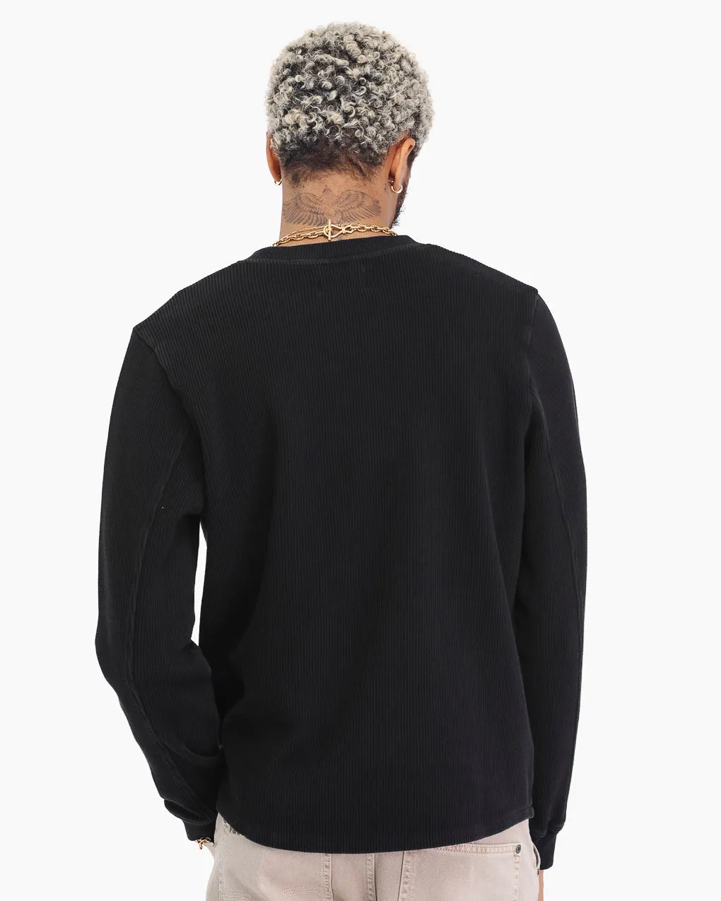 Crafted Ribbed Longsleeve - Washed Black,Men Tops