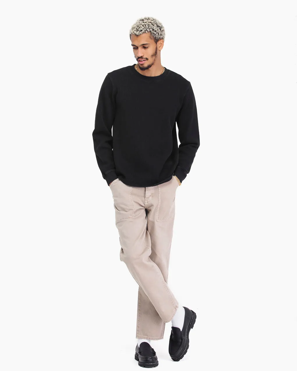 Crafted Ribbed Longsleeve - Washed Black,Men Tops