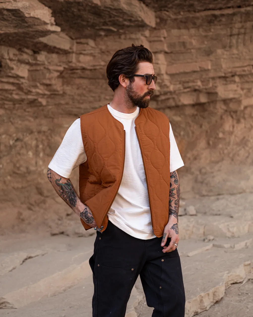 Fern Quilted Reversible Liner Vest - Rust,Men Tops