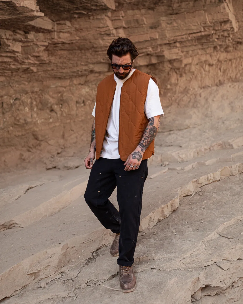 Fern Quilted Reversible Liner Vest - Rust,Men Tops
