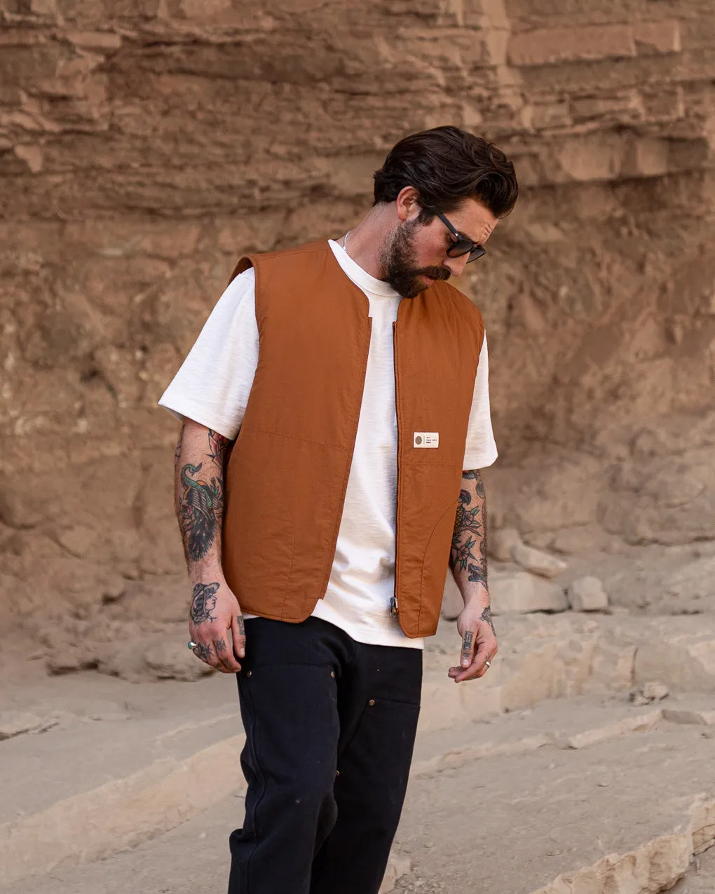Fern Quilted Reversible Liner Vest - Rust,Men Tops