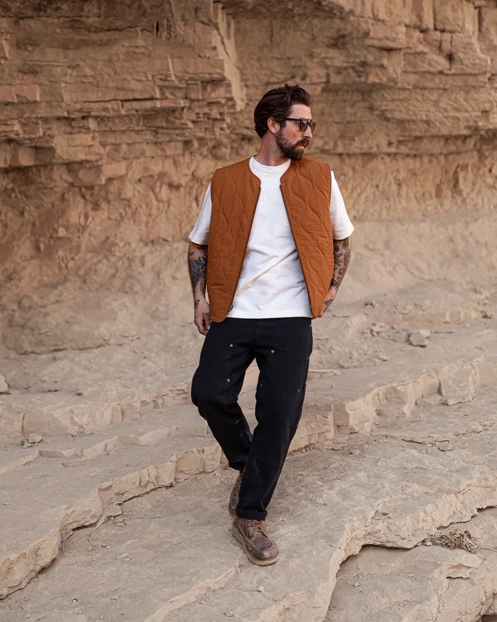 Fern Quilted Reversible Liner Vest - Rust,Men Tops