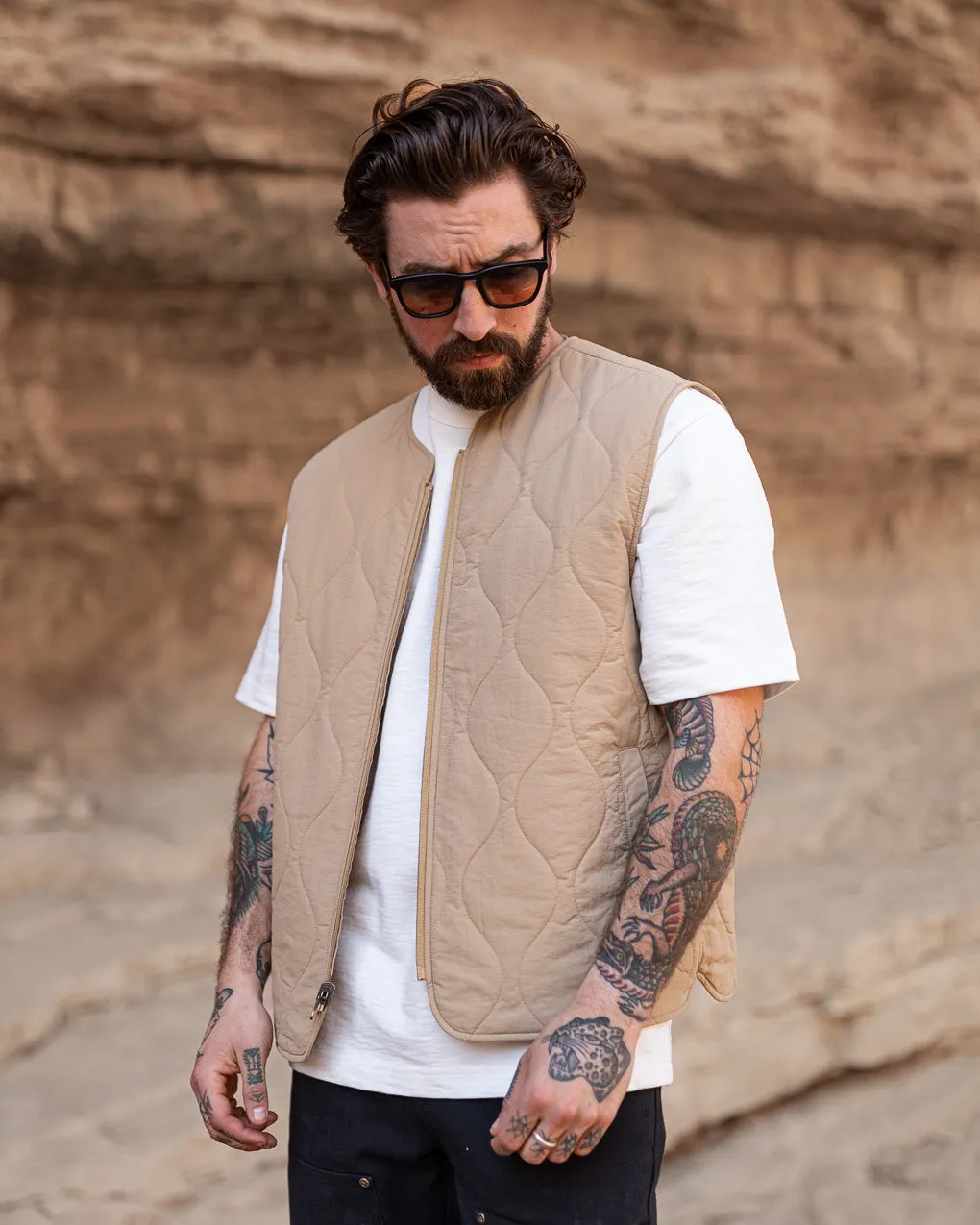Fern Quilted Reversible Liner Vest - Sand,Men Tops