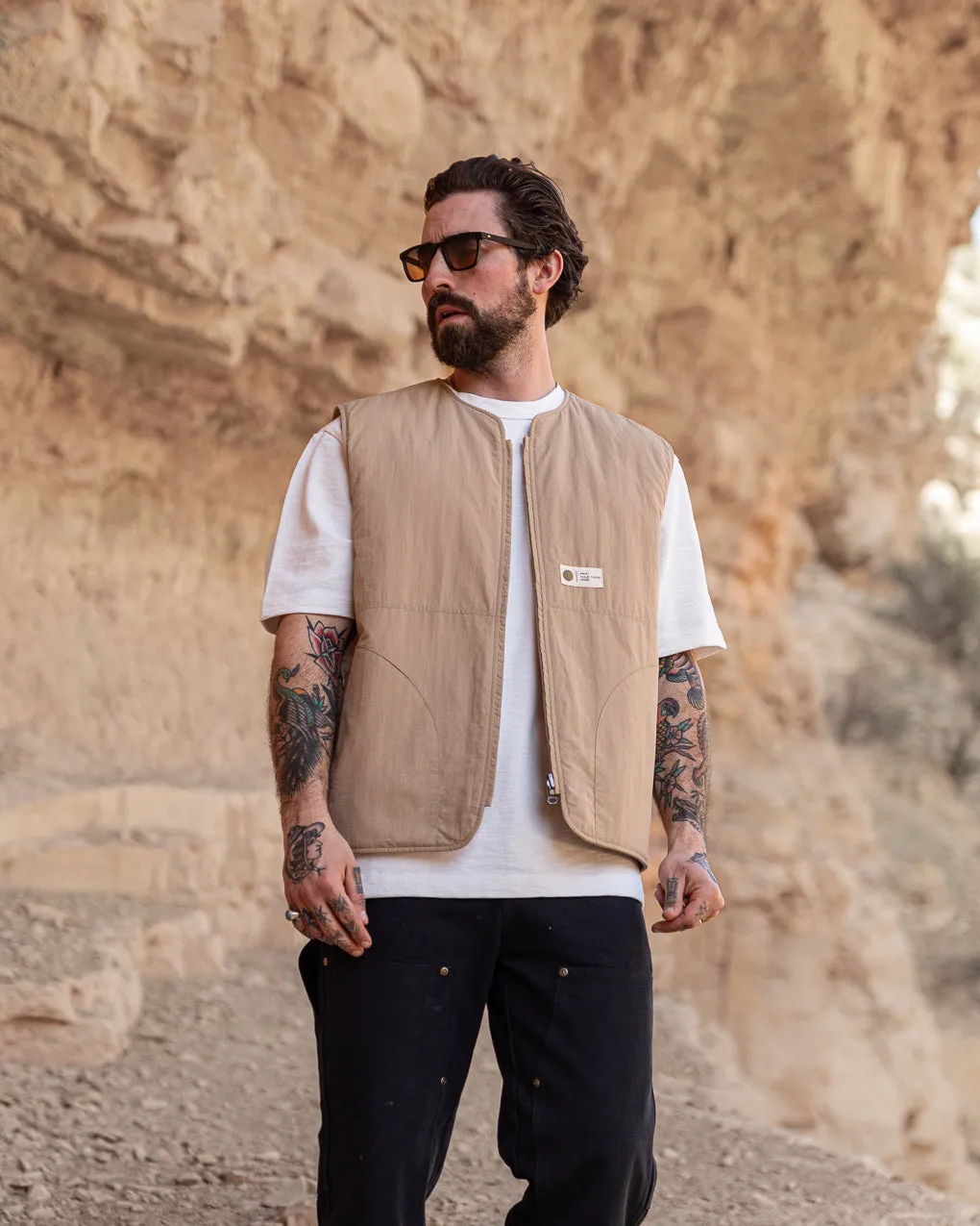 Fern Quilted Reversible Liner Vest - Sand,Men Tops