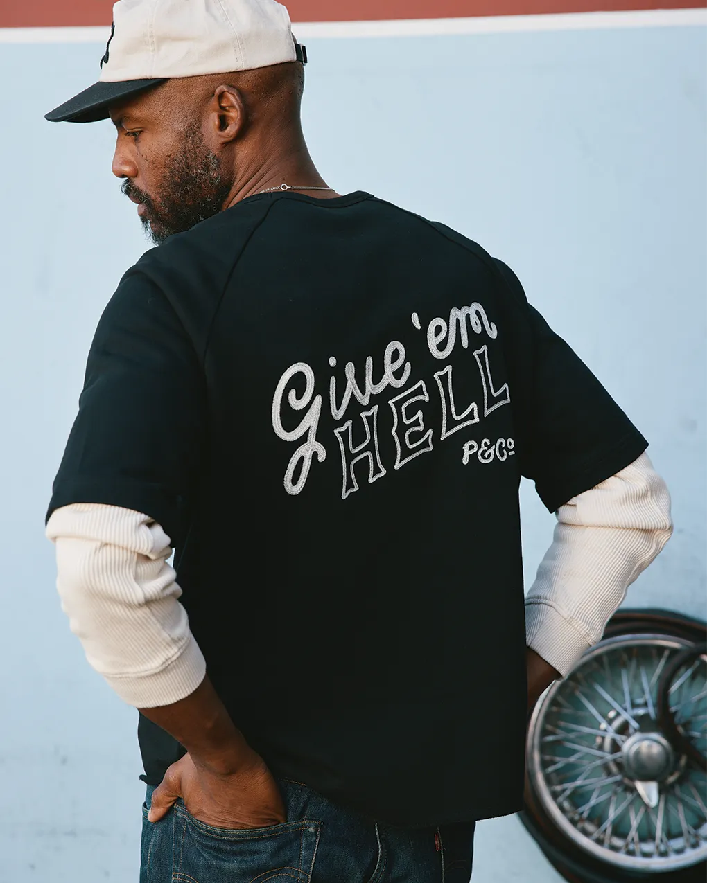 Give 'Em Hell Short Sleeve Sweatshirt - Washed Black,Men Tops