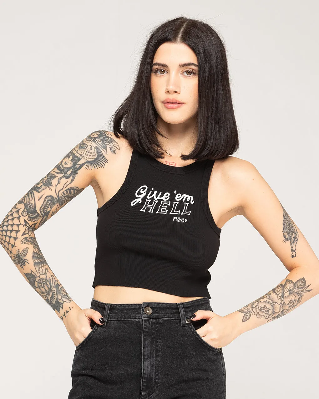Give 'Em Hell Vest - Washed Black,Women Tops