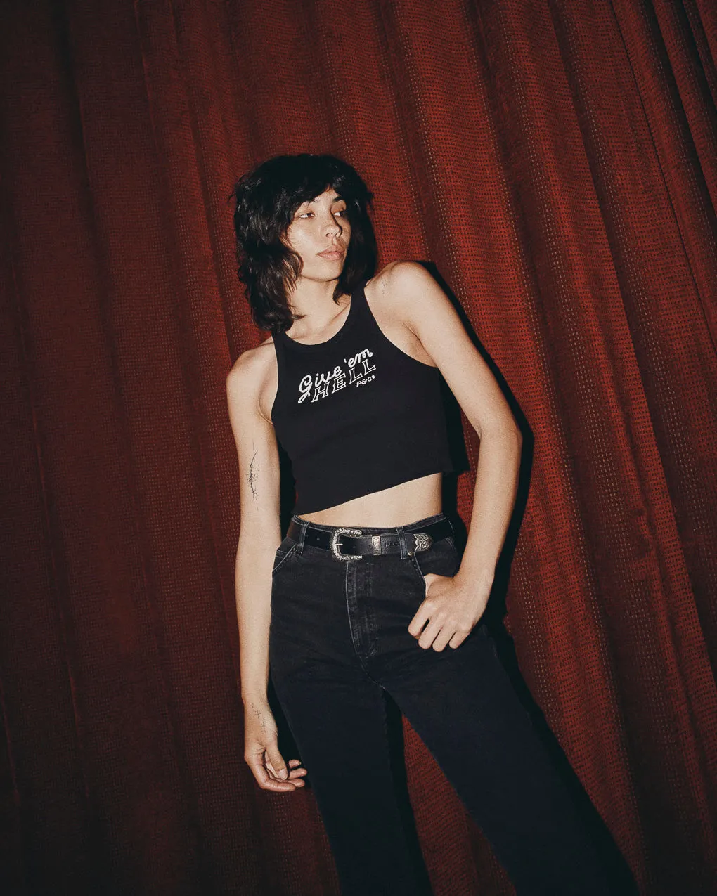 Give 'Em Hell Vest - Washed Black,Women Tops