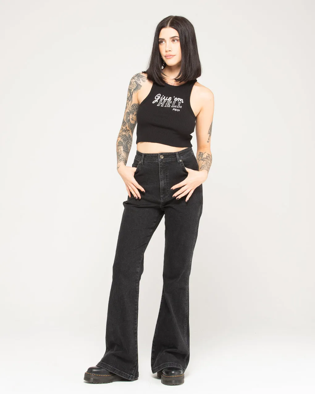 Give 'Em Hell Vest - Washed Black,Women Tops