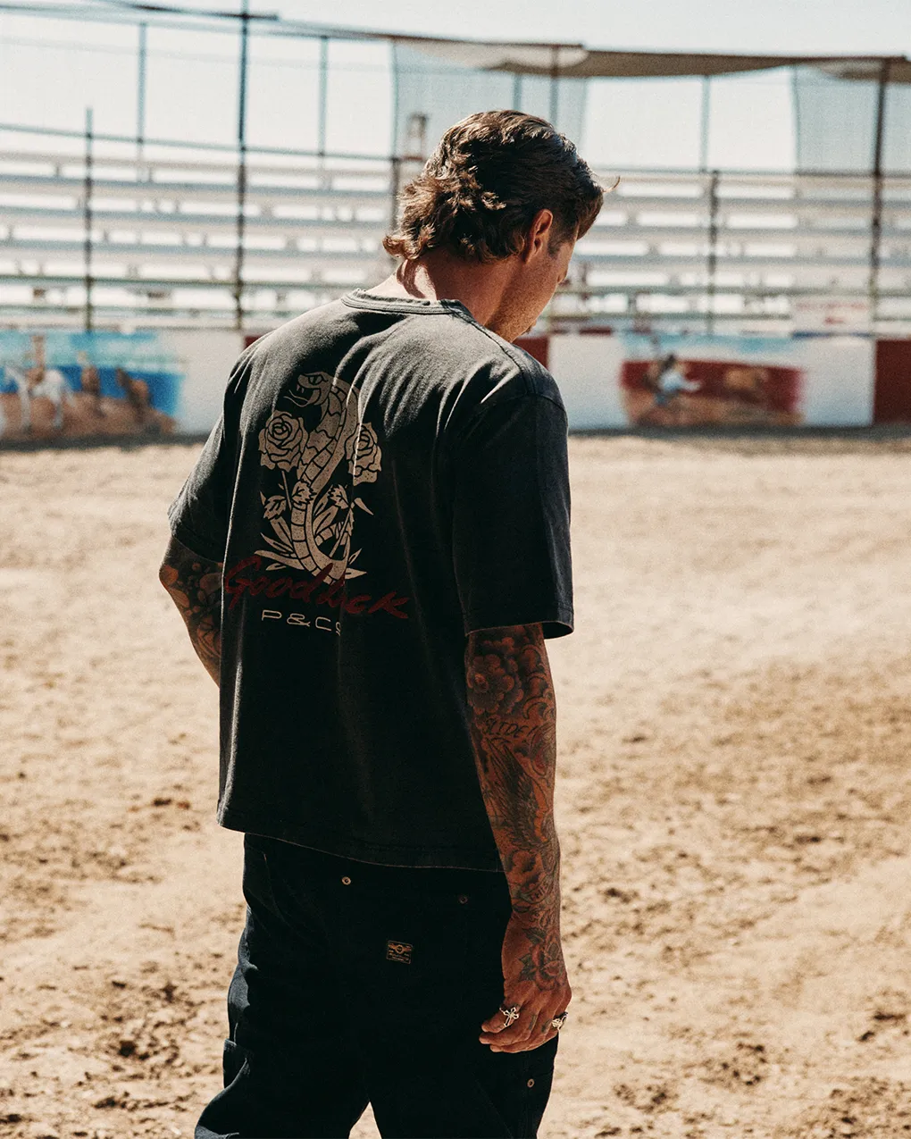 Good Luck Snake Boxy T-Shirt - Light Acid Wash,Men Tops