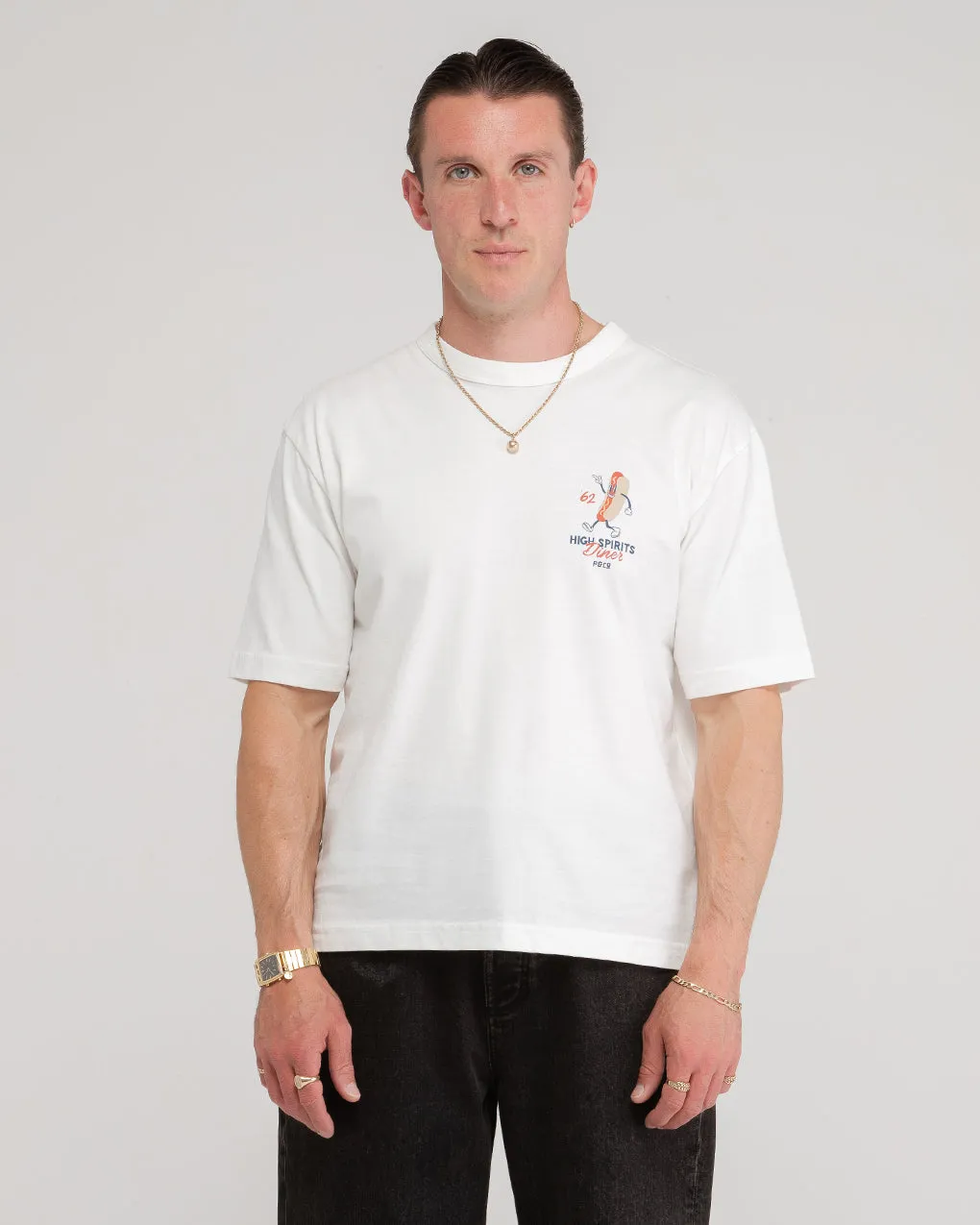 High Spirits Diner Boxy T-Shirt - Off White,Men Tops