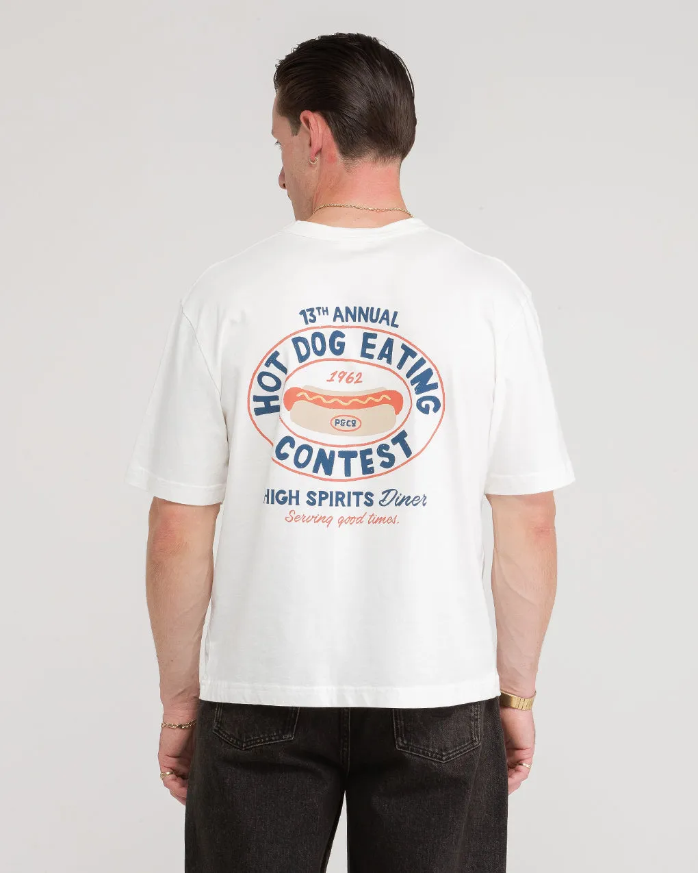 High Spirits Diner Boxy T-Shirt - Off White,Men Tops
