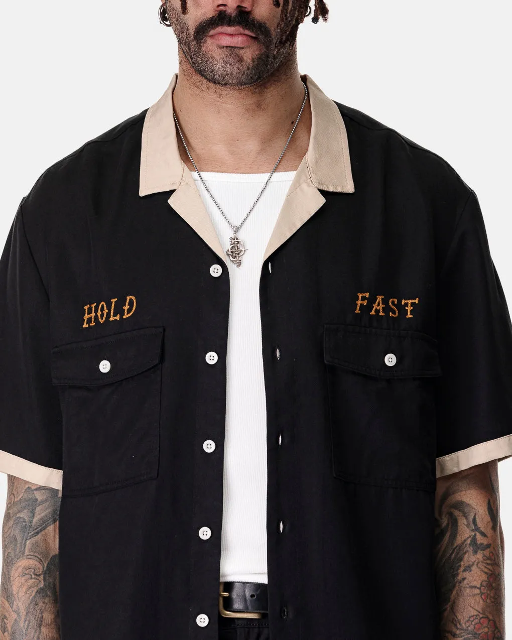 Hold Fast Bowling Shirt - Washed Black,Men Tops