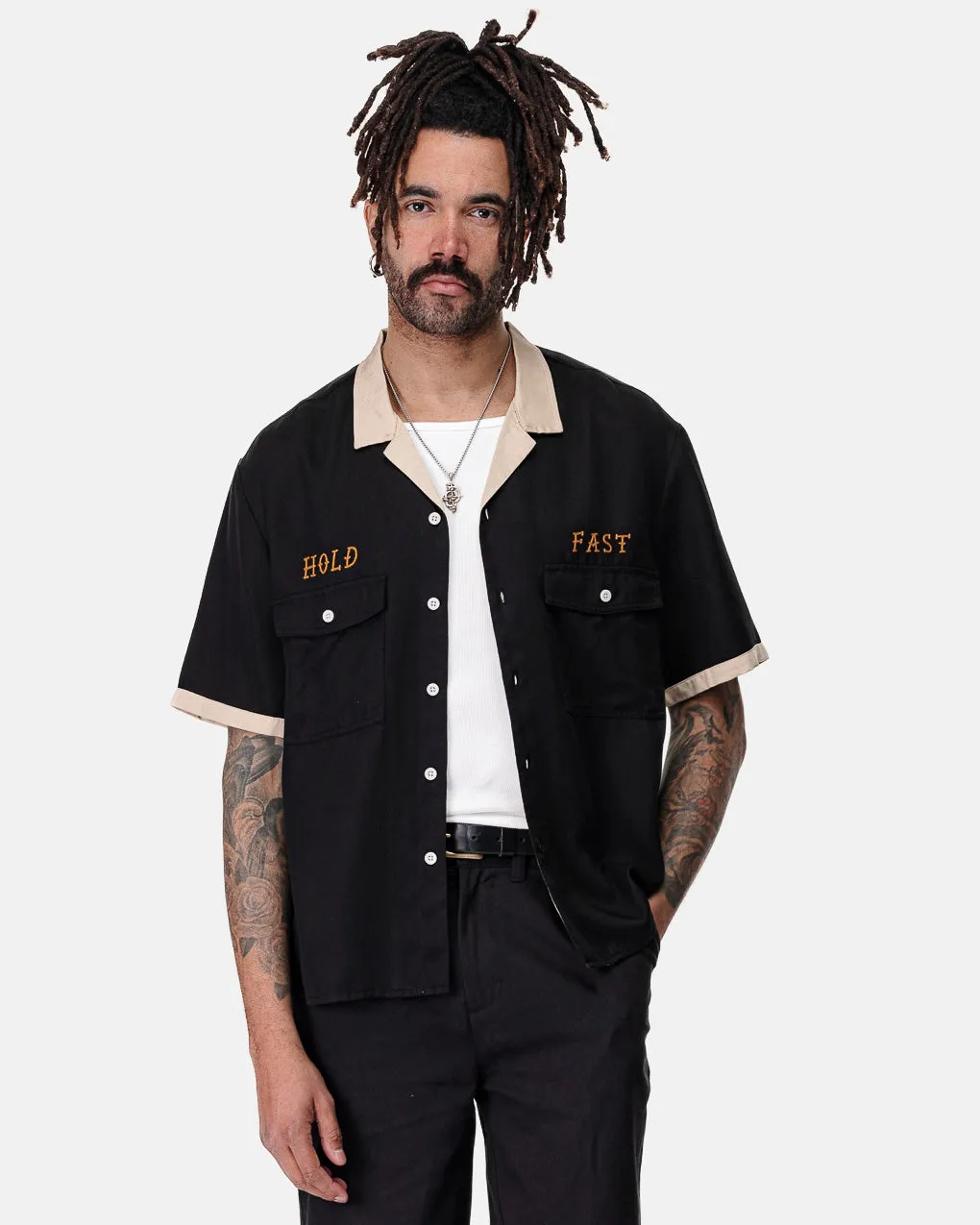 Hold Fast Bowling Shirt - Washed Black,Men Tops