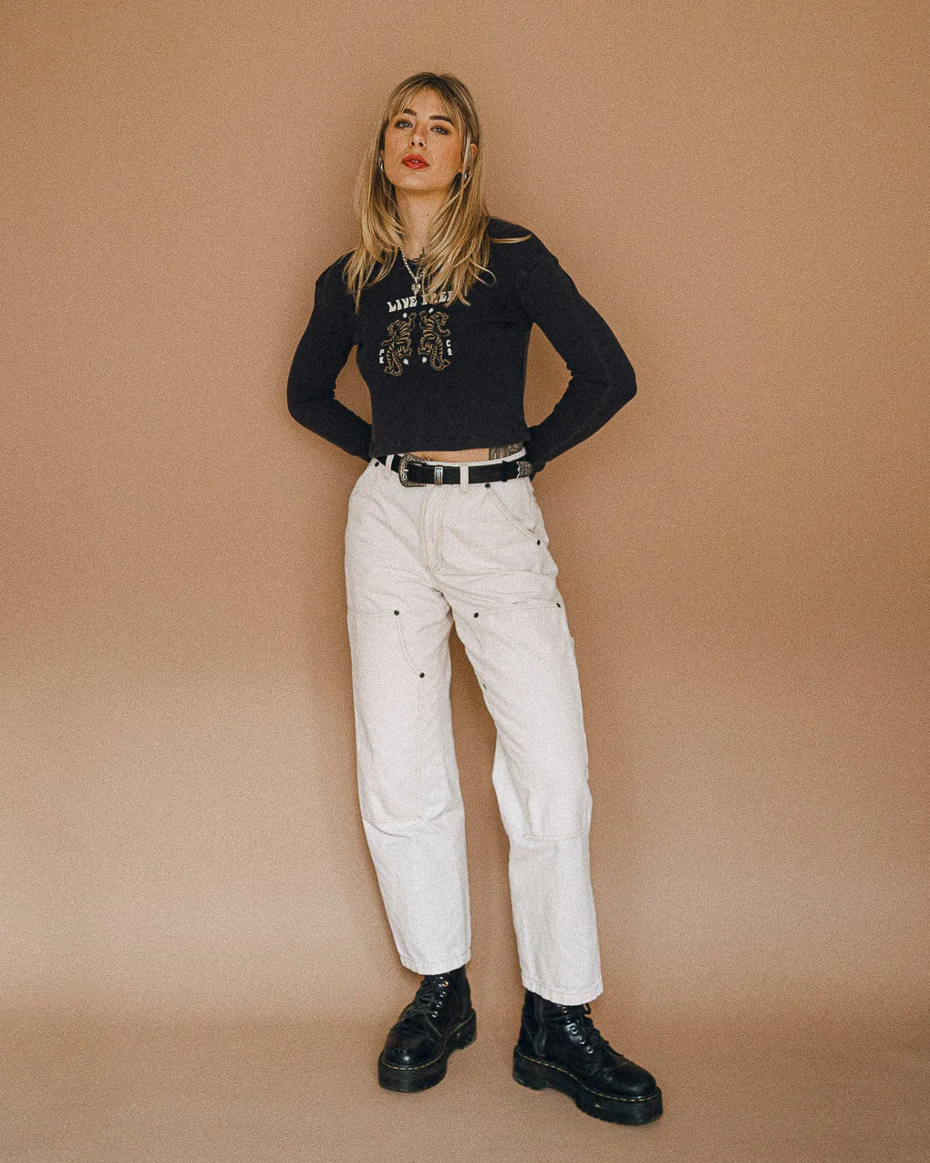 Live Free Waffle Henley - Acid Wash,Women Tops