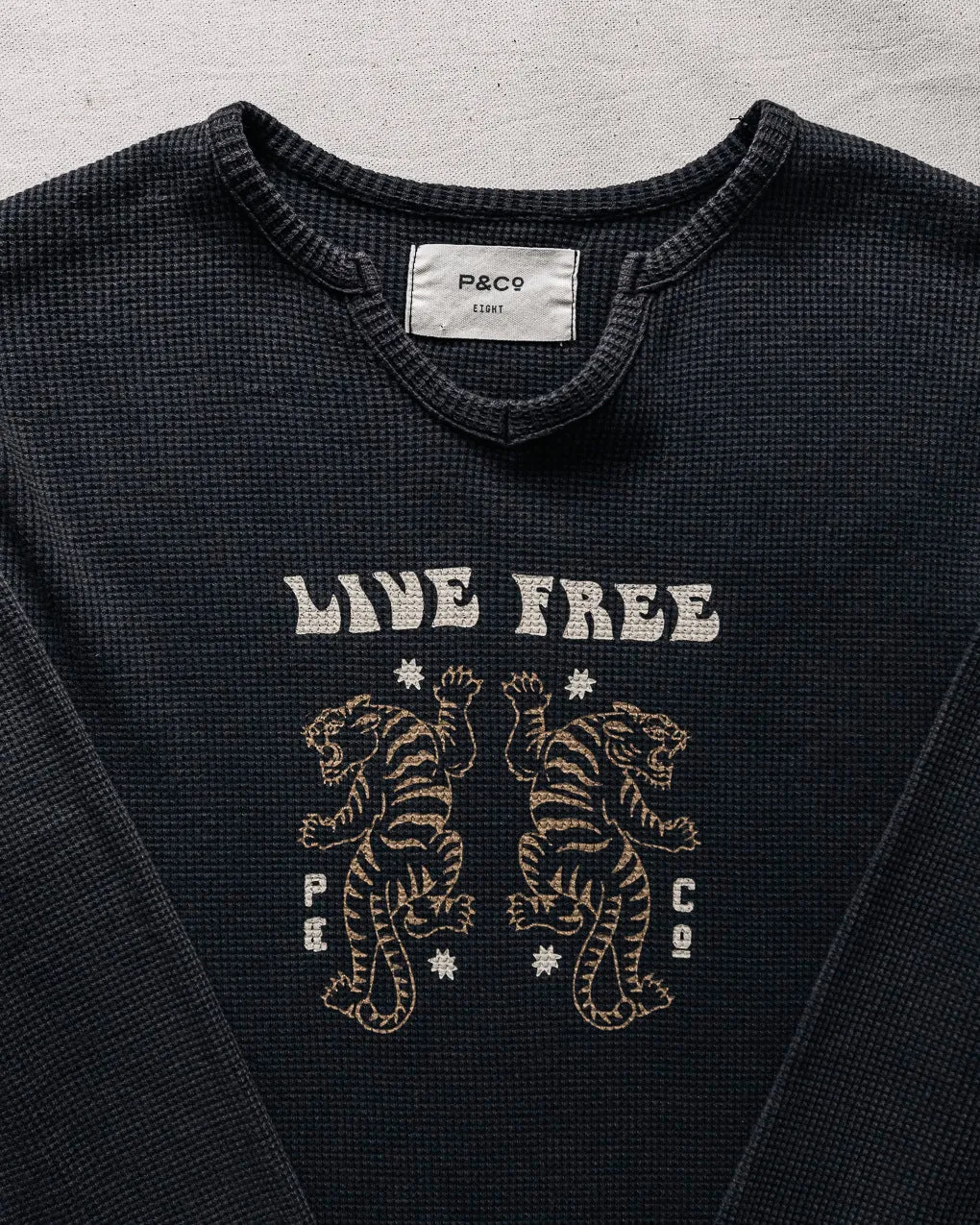 Live Free Waffle Henley - Acid Wash,Women Tops