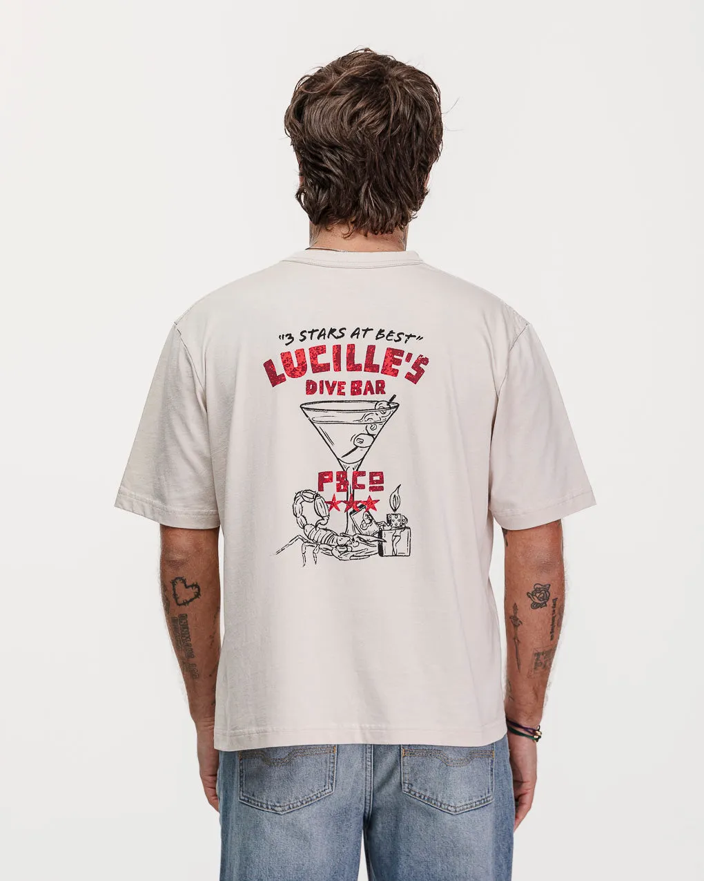 Lucille's Dive Bar Boxy T-Shirt?- Bone,Men Tops