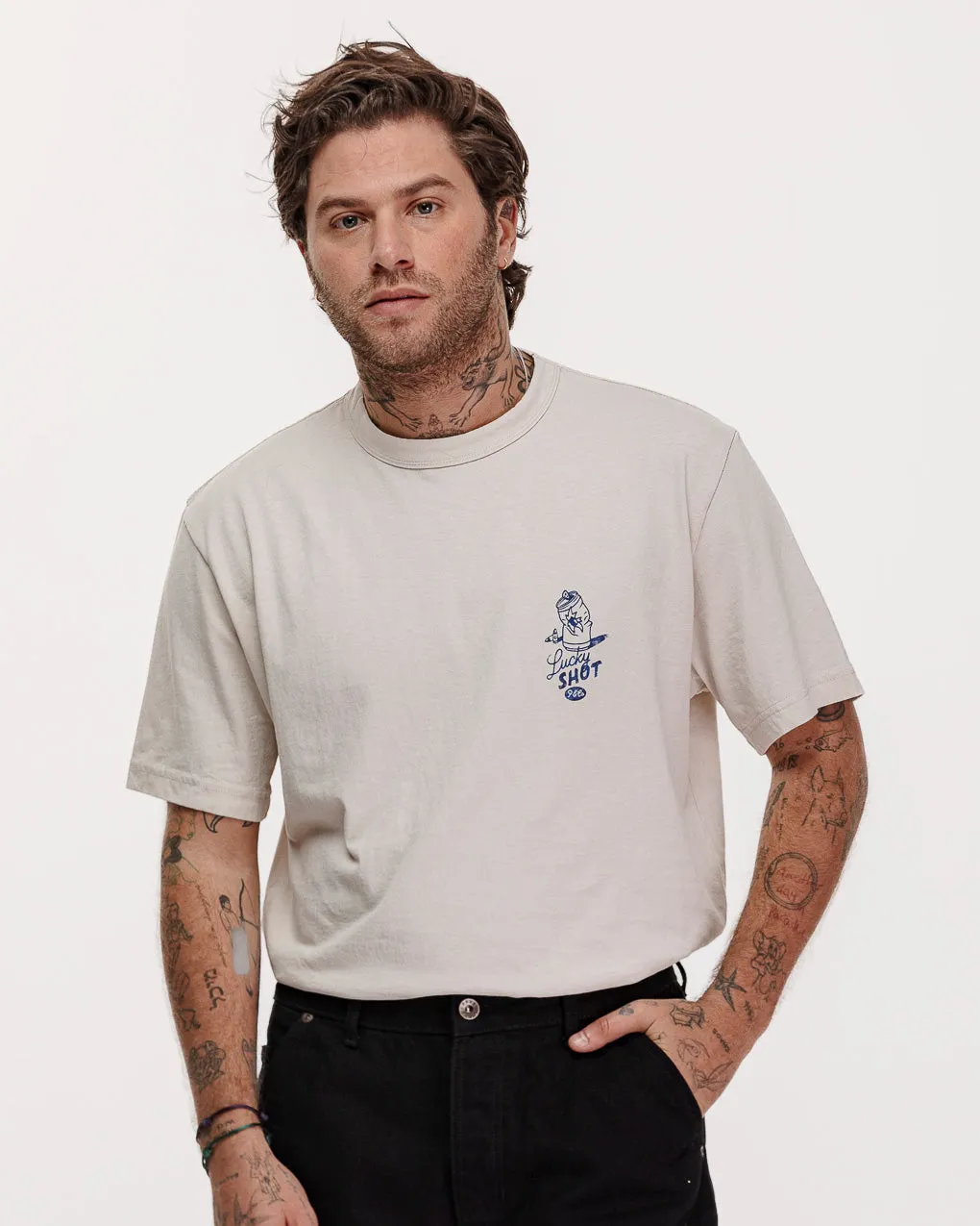 Lucky Shot T-Shirt - Bone,Men Tops
